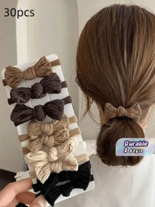 30pcs Mixed Color Bow Hair Scrunchies, Elegant Minimalist Korean Style Hair Ties For Ponytail Decoration, Cute Princess Casual Hair Accessories, Durable & Stretchy Ponytail Holder, Suitable For Daily Wear - multicolor - View 1