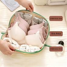 1pc Mousse Beige Travel Storage Bag, Portable Organizer Pouch, Underwear Cosmetic Toiletry Bag, Unisex - Mousse Beige - View 3