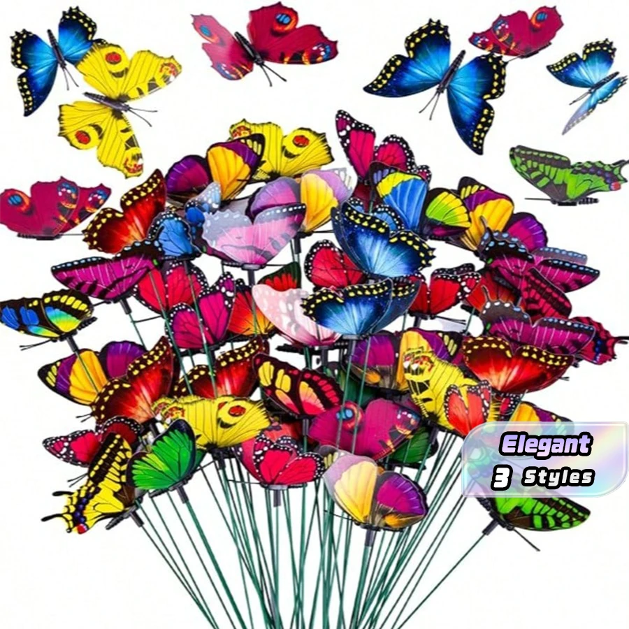 5/30/50pcs Butterfly Decorations, Creative DIY Swinging Butterfly Stakes PVC Waterproof Decor, Simulated Butterfly Garden Stakes With Spring Rods, Suitable For Indoor/Outdoor Christmas Yard - multicolor - View 1
