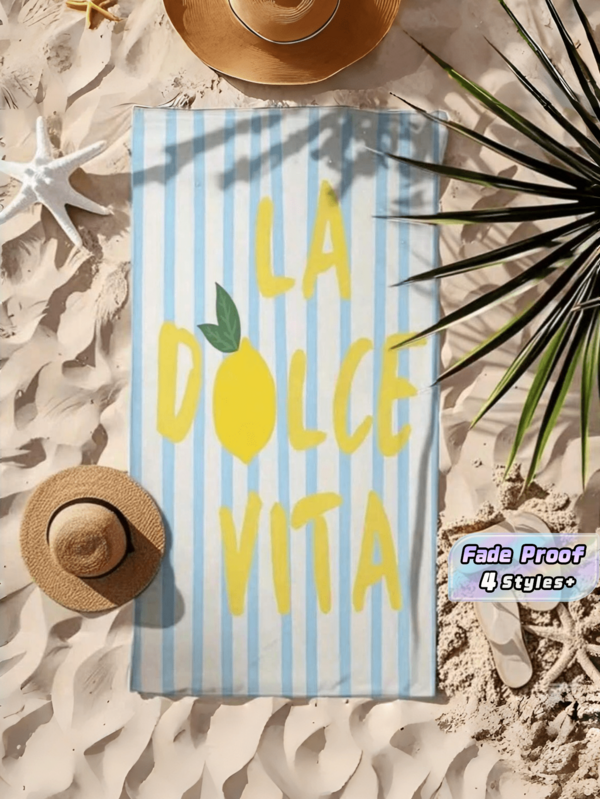 1 chiếc khăn tắm bãi biển vintage LaDolceVita sọc xanh nhạt họa tiết chanh vàng, trích dẫn truyền cảm hứng phong cách Ý, sợi microfiber mềm mại nhanh khô, quà tặng hoàn hảo cho sinh nhật, tiệc lễ, Valentine, kỷ niệm, Ngày của Mẹ