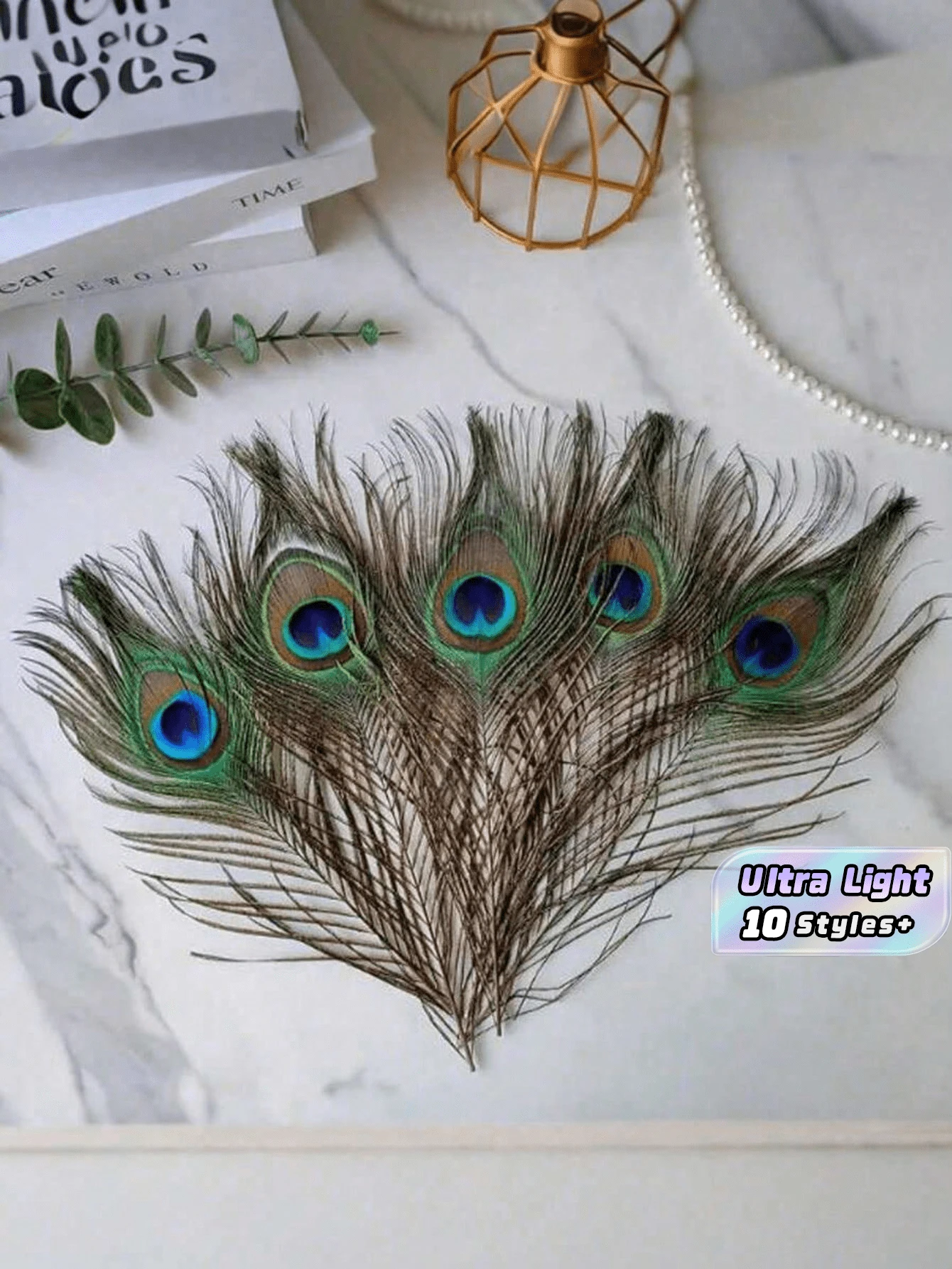 10/20/30/40/50 根孔雀羽毛，奢华优雅的孔雀羽毛装饰品，适用于家居装饰、插花、房间装饰、情人节装饰、DIY 手工艺品、花瓶填充物、派对和婚礼装饰、圣诞节装饰，是送给朋友的最佳礼物。