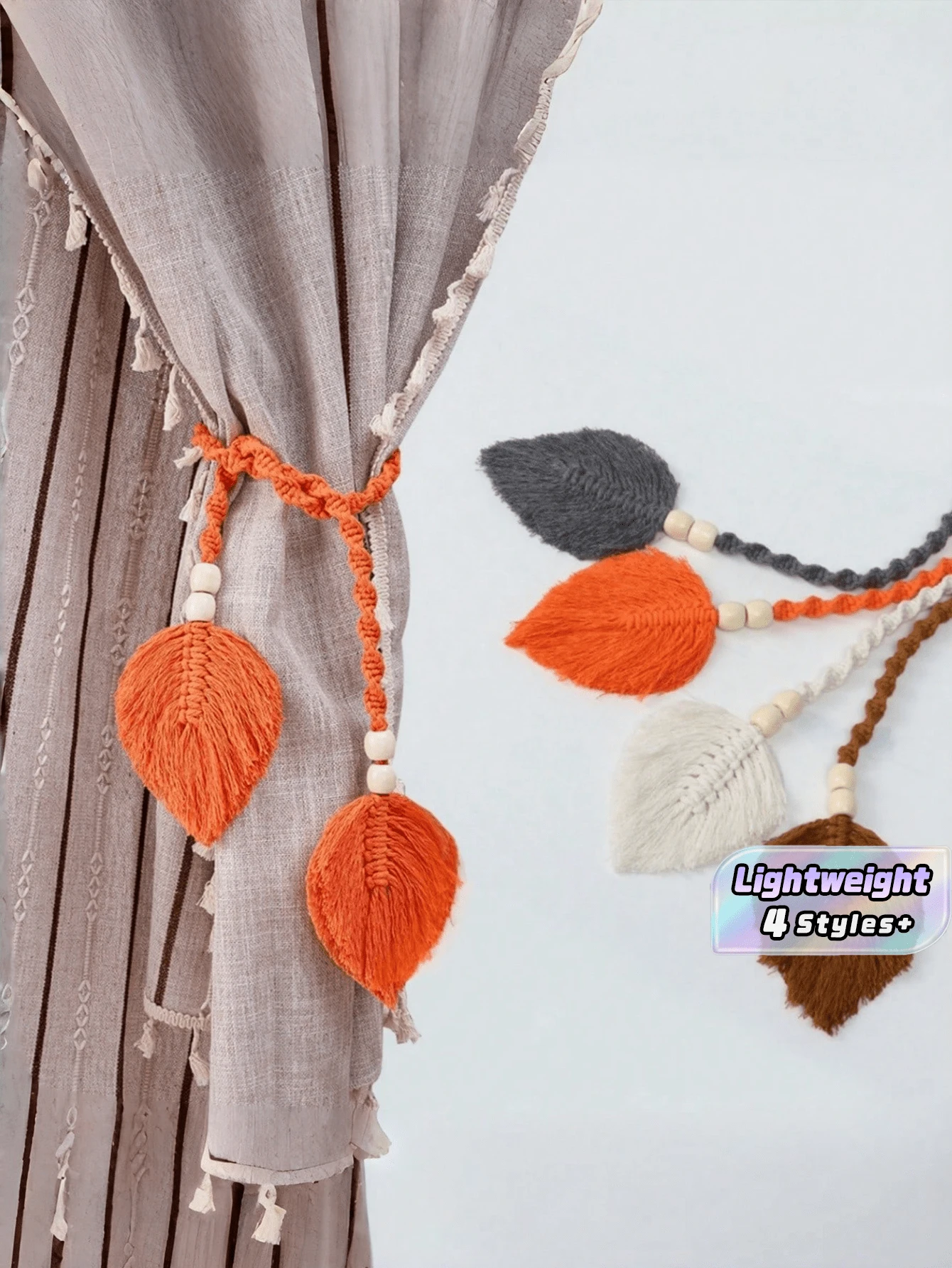 1pc/Set Of Bohemian-Style Curtain Straps, Hand-Woven Colorful Leaf Curtain Decorative Buckles, Curtain Binding Ropes, Home Soft Decoration Hanging Ornaments, Wedding Decor - Multicolor - View 1