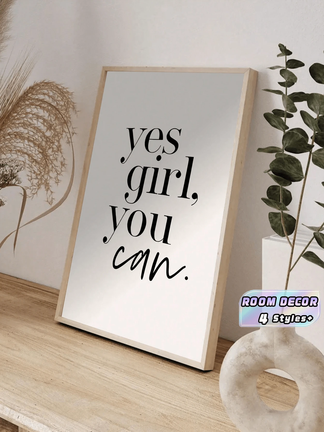 1件勵志正面肯定「Yes Girl You Can」現代無框畫布藝術印畫,女孩房裝飾,送給她的完美禮物 - 多色 - 查看 1