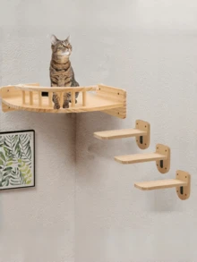 1 Set Wall Mounted Cat Climbing Frame And Perch Includes 1 Corner Cat Tree 3 Cat Steps Stable Cat Wall Shelves For Playing Climbing Jumping Non Slip Space Saving Indoor Living Room Home Cat Furniture - Apricot - View 7