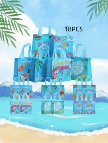6 18PCS Large Capacity Blue Summer Pool Party Theme Reinforced Handles Reusable Easy Clean Cool Feeling Tote Gift Bag For Birthday Beach Party Summer Shopping Daily Storage Essential - 9057 - View 12