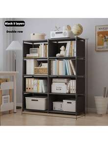 1pc Simple Bookshelf, Multi-Layer Home Floor Standing Storage Rack, Black/White, Multi-Functional Organizer Shelf, Single/Double Row, Space-Saving, Fashionable Minimalist Design, Suitable For Study Room, Easy Assembly Bookcase - Multicolor - View 4