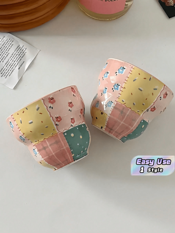 4pcs High-Quality Patchwork Ceramic Handgrip Mug, Instagrammable Latte Cup, Suitable For Home, Gifts, Birthdays, Dessert Shops, Cafes, Offices, Gatherings, Friends
