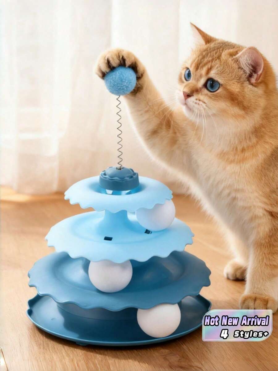 Interactive Cat Track Toy, 3-Tier Rotating Ball Tower, Indoor Cat Enrichment To Relieve Boredom & Anxiety For Adult Cats, Detachable Puzzle Play & Training Tower. - New turntable - View 1