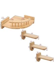 1 Set Wall Mounted Cat Climbing Frame And Perch Includes 1 Corner Cat Tree 3 Cat Steps Stable Cat Wall Shelves For Playing Climbing Jumping Non Slip Space Saving Indoor Living Room Home Cat Furniture - Apricot - View 5