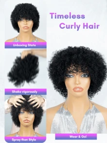 BreezeEase Kinky Curly 妖精短髮假髮 100% 真人髮 非洲式假髮 有瀏海 自然黑 1B 150% 密度 女款 穿戴即用 機製 玫瑰網帽 9AM Hair 日常配戴 度假 Cosplay 舞會 戶外 校園風 優雅 Y2K 休閒風 Ss26 - Natural Black - 查看 8