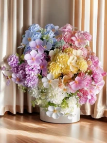 1Pc Or 3Pcs Fake Silk Hydrangea Flower Boulet Long Lasting No Watering No Sunlight Needed Green Stem Natural Touch For Living Room Dining Bedroom Windowsill Table Vase Centerpiece Wedding Bridal Bouquet Party Birthday - Purple - View 3