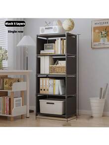 1pc Simple Bookshelf, Multi-Layer Home Floor Standing Storage Rack, Black/White, Multi-Functional Organizer Shelf, Single/Double Row, Space-Saving, Fashionable Minimalist Design, Suitable For Study Room, Easy Assembly Bookcase - Multicolor - View 3