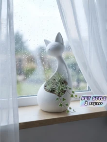 1PC Cute Cat Shaped Ceramic Multifunctional Succulent Planter Storage Container For Jewelry Pens Desk Windowsill Decor Home Office Gift - A - View 1