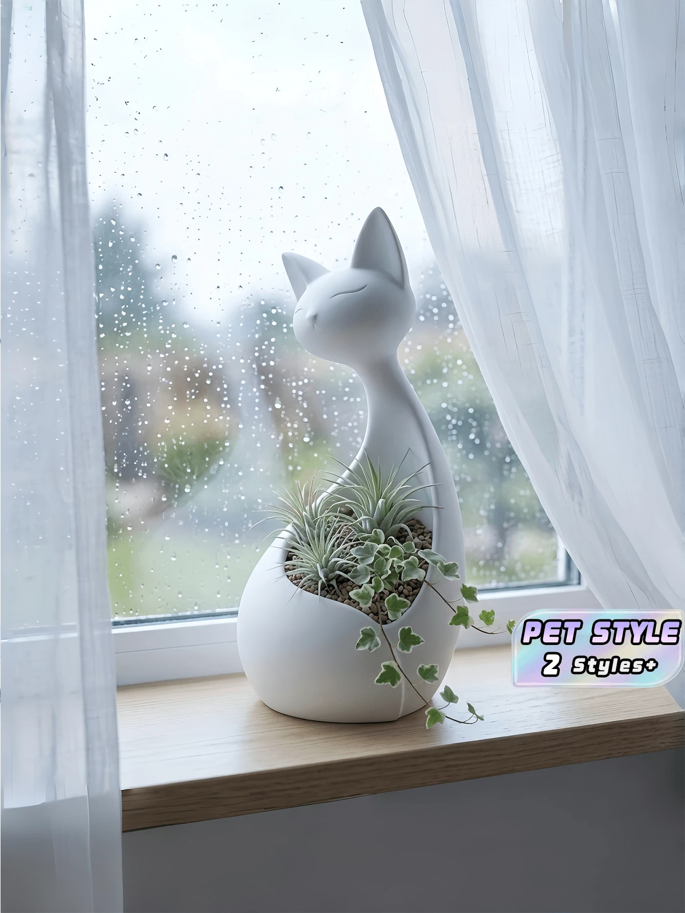 1PC Cute Cat Shaped Ceramic Multifunctional Succulent Planter Storage Container For Jewelry Pens Desk Windowsill Decor Home Office Gift - A - View 1