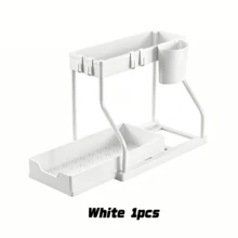 Estante de almacenamiento debajo del fregadero de material plástico de doble capa con cajones deslizantes - Solución de almacenamiento multifuncional para la cocina y el baño: Estante de almacenamiento debajo del fregadero y gabinete de almacenamiento en negro - Multicolor - Ver 11