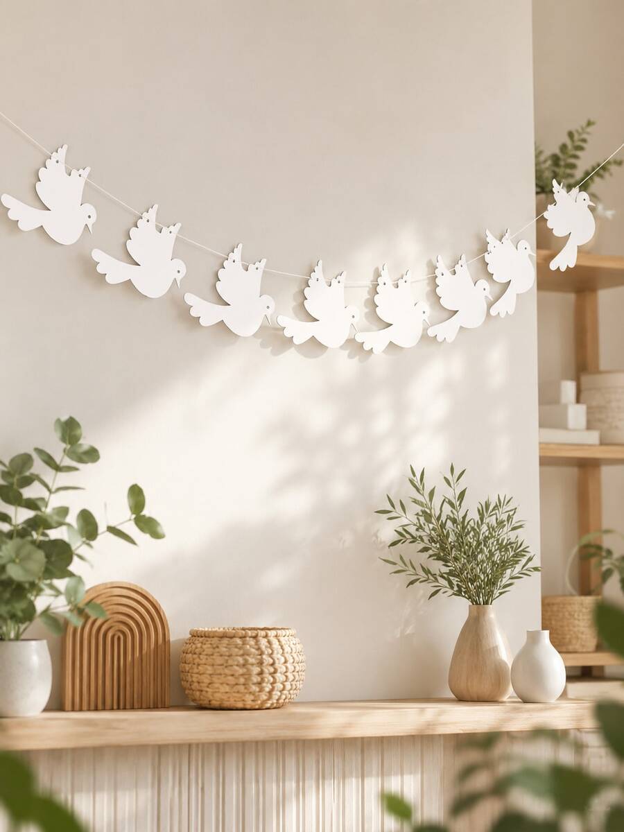 Haus Hana Dove Banner Garland, Elegant Paper Party Bunting For Wedding, Engagement, Anniversary, Birthday, Holiday, Ceremony Backdrop, Wall Decor, Photo Booth, Living Room & Event Party Supplies - multicolor - View 1