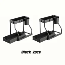 Estante de almacenamiento debajo del fregadero de material plástico de doble capa con cajones deslizantes - Solución de almacenamiento multifuncional para la cocina y el baño: Estante de almacenamiento debajo del fregadero y gabinete de almacenamiento en negro - Multicolor - Ver 12
