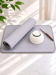 Alfombrilla de secado de platos de microfibra de 24x17 pulgadas, almohadilla absorbente para escurridor de platos, tapete de cocina para encimera, secado rápido, antideslizante, toalla de cocina reutilizable, almohadilla absorbente de agua para platos, tazas, utensilios, fácil de limpiar, accesorios de cocina, artículos esenciales para el hogar, opciones de varios tamaños, protege las encimeras, material de microfibra, alfombrilla de cocina duradera - Gris Claro - Ver 1