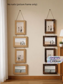 A Retro Log-Colored Coffee-Colored 6-Inch 4-Link Personalized Creative Photo Frame Collection Photo Can Be Hung On The Wall Suitable For Bedroom Living Room Office - Multicolor - View 1