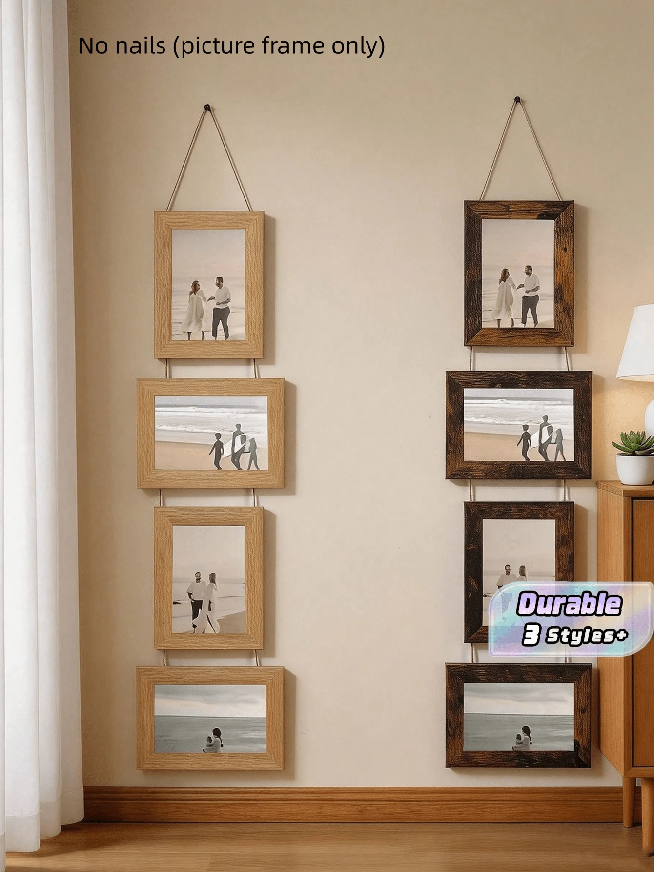A Retro Log-Colored Coffee-Colored 6-Inch 4-Link Personalized Creative Photo Frame Collection Photo Can Be Hung On The Wall Suitable For Bedroom Living Room Office - Multicolor - View 1