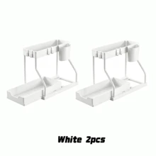 Estante de almacenamiento debajo del fregadero de material plástico de doble capa con cajones deslizantes - Solución de almacenamiento multifuncional para la cocina y el baño: Estante de almacenamiento debajo del fregadero y gabinete de almacenamiento en negro - Multicolor - Ver 10
