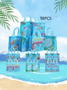 6 18PCS Large Capacity Blue Summer Pool Party Theme Reinforced Handles Reusable Easy Clean Cool Feeling Tote Gift Bag For Birthday Beach Party Summer Shopping Daily Storage Essential - 9057 - View 13