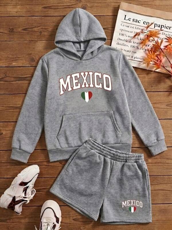 Conjunto Sudadera y short para dama de temporada fresco cómodo con diseño de MEXICO