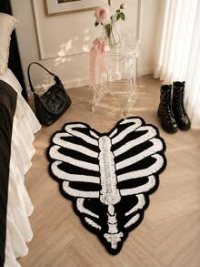 superFUNNYmarket 骷髏心形地毯，哥德式肋骨設計，60*60cm / 80*80cm 尺寸，吸水防滑浴室墊，柔軟仿喀什米爾，浴室與玄關的詭異家居裝飾，耐用且時尚，適合日常使用 - 多色 - 查看 8