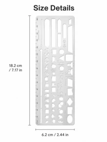 Joivida 1 Peça Régua Estêncil Multifuncional de Metal, Régua Molde Vazado de Aço Inoxidável com 60+ Formas, Molde Portátil DIY para Desenho para Diário, Scrapbooking, Estudo, Escritório & Viagem, com Ícones Fofos & Figuras Geométricas, 5 Estilos Disponíveis - Multicolor - Visão 3