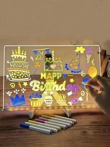 1 Set Papan Gambar Bercahaya, Papan Pesan Akrilik LED, Papan Memo. Mainan Melukis Edukatif, Bertenaga USB, Dilengkapi dengan Stand, Kain Lap, dan Pena Warna, Dekorasi Pesta Ulang Tahun, Hadiah untuk Teman, Hadiah Pesta. - Beraneka warna - View 2