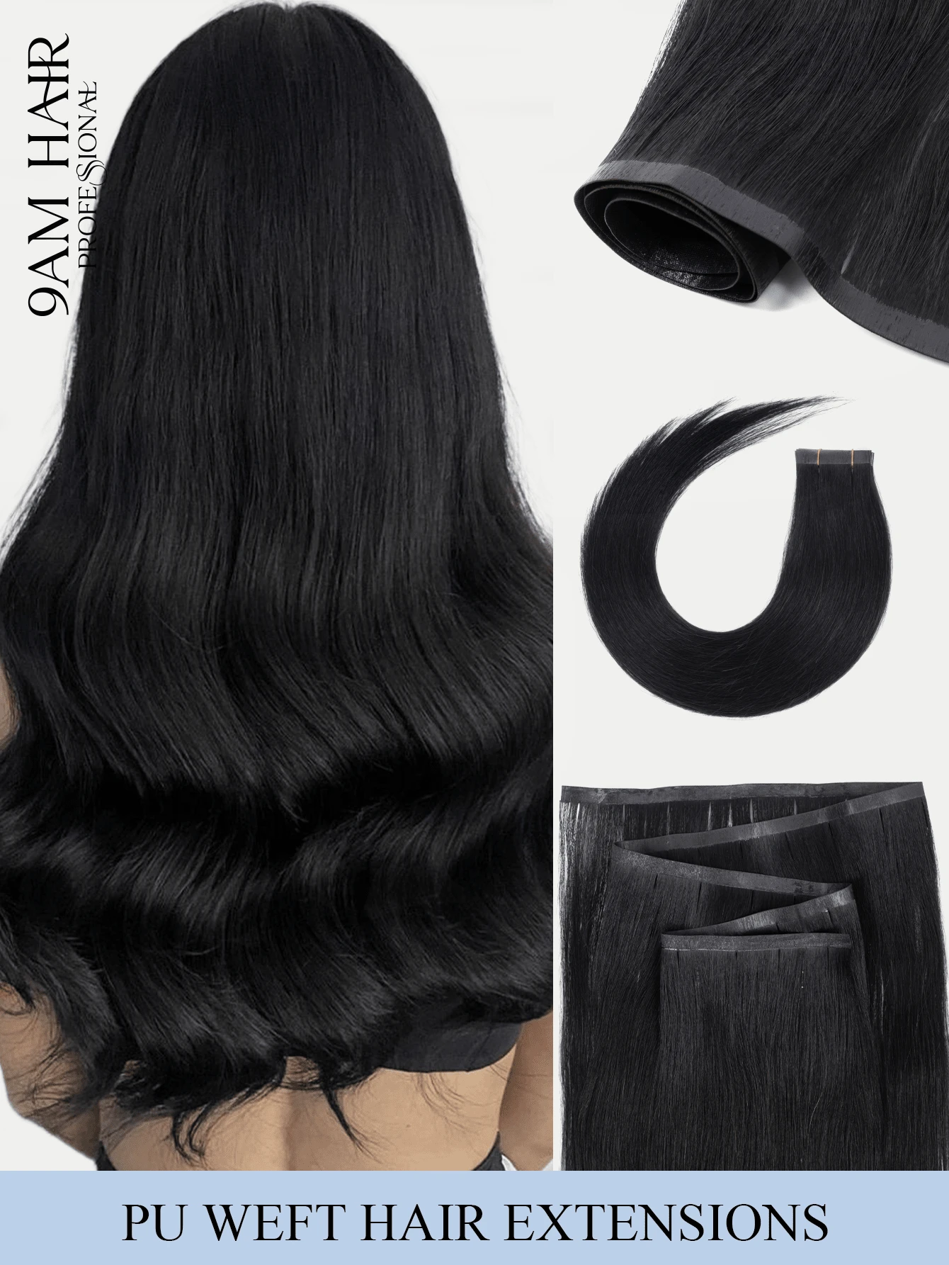 All In One PU Skin Weft Hair Extensions Remy Human Hair 01 Jet Black No Glue Multi Method Install Pre Sealed For Sew In Clip Ins Micro Links Tapes Seamless Invisible Straight For Thinning Fine Hair Women Daily Wedding Party Prom - S01 - View 1