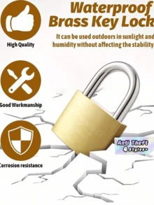 1pc Mini Key Lock Small Brass Color Lock Weather Resistant Anti Theft Security Cabinet Lock Durable Metal With Keys For Locker Garage Backpack Suitcase Toolbox - Mini Padlock - View 1
