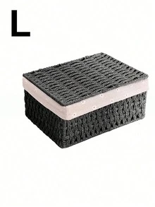 3件套（S+M+L）/1件波西米亚风手工编织收纳篮，带盖，乡村风浴室收纳篮，内衬收纳箱，桌面收纳盒，可用于整理化妆品、钥匙、零食等，轻便耐用，适用于桌面、客厅、浴室、卧室、厨房等场所，方便收纳整理物品，是理想的礼品篮。 - 黑色 - 查看 6