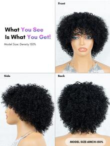 BreezeEase Kinky Curly 妖精短髮假髮 100% 真人髮 非洲式假髮 有瀏海 自然黑 1B 150% 密度 女款 穿戴即用 機製 玫瑰網帽 9AM Hair 日常配戴 度假 Cosplay 舞會 戶外 校園風 優雅 Y2K 休閒風 Ss26 - Natural Black - 查看 3