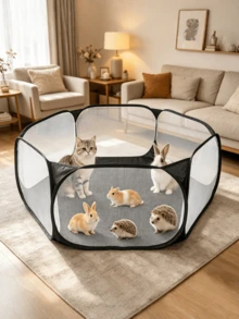 Small Animal Cat Hamster Rabbit Hedgehog Pet Game Fence Six-Sided Net, Portable And Foldable, Suitable For Outdoor And Indoor - Black - View 6