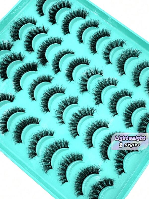 20 Pairs Volume Cat Eye Lashes Wispy Strip Lashes D Curl Natural Look Faux Mink 3D Fluffy Russian Strip Lashes For Glam Makeup