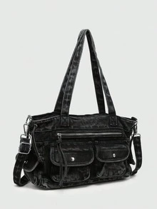 ROMWE Goth Ladies Vintage Old Gradient Camouflage Heart Pendant Decorative Shoulder Strap Shoulder Handbag, Large Capacity Shoulder Bag Multiple Pockets - Cowboy Diablo - View 6