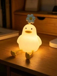 1 PC Of Cute Duck-Shaped Night Light With Sensor, LED Silicone Touch USB Rechargeable. - various - View 2