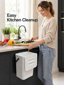 1pc Multi-Function Trash Can, 3L/0.79 Gallon Hanging Garbage Bin, Convenient Kitchen Trash Can, 2-In-1 Wall-Mounted Trash Can, High-Quality Compost Bin, Office Waste Bin, Home Supplies, Kitchen Accessories - Multicolor - View 2