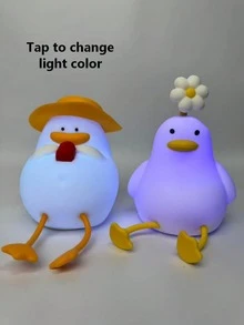 1 PC Of Cute Duck-Shaped Night Light With Sensor, LED Silicone Touch USB Rechargeable. - various - View 11