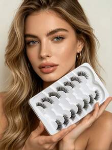 7 Pairs Brown Half False Eyelashes Cat Eye Fluffy Soft Clear Band Natural Lengthening Comfortable Reusable For Daily Travel Party Gift - Half Eyelashes - View 2