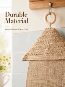 Cirelle Boho Farmhouse House-Shaped Hanging Tissue Holder, Handwoven Jute Linen Wall Mount Napkin Dispenser With Hook. Sturdy Durable Fabric Storage Bag, Vintage Rustic Decor For Kitchen, Dining Room, Balcony And Semi-Outdoor Space. - Multicolor - View 8