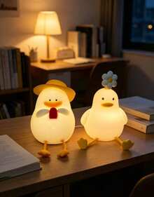1 PC Of Cute Duck-Shaped Night Light With Sensor, LED Silicone Touch USB Rechargeable. - various - View 8
