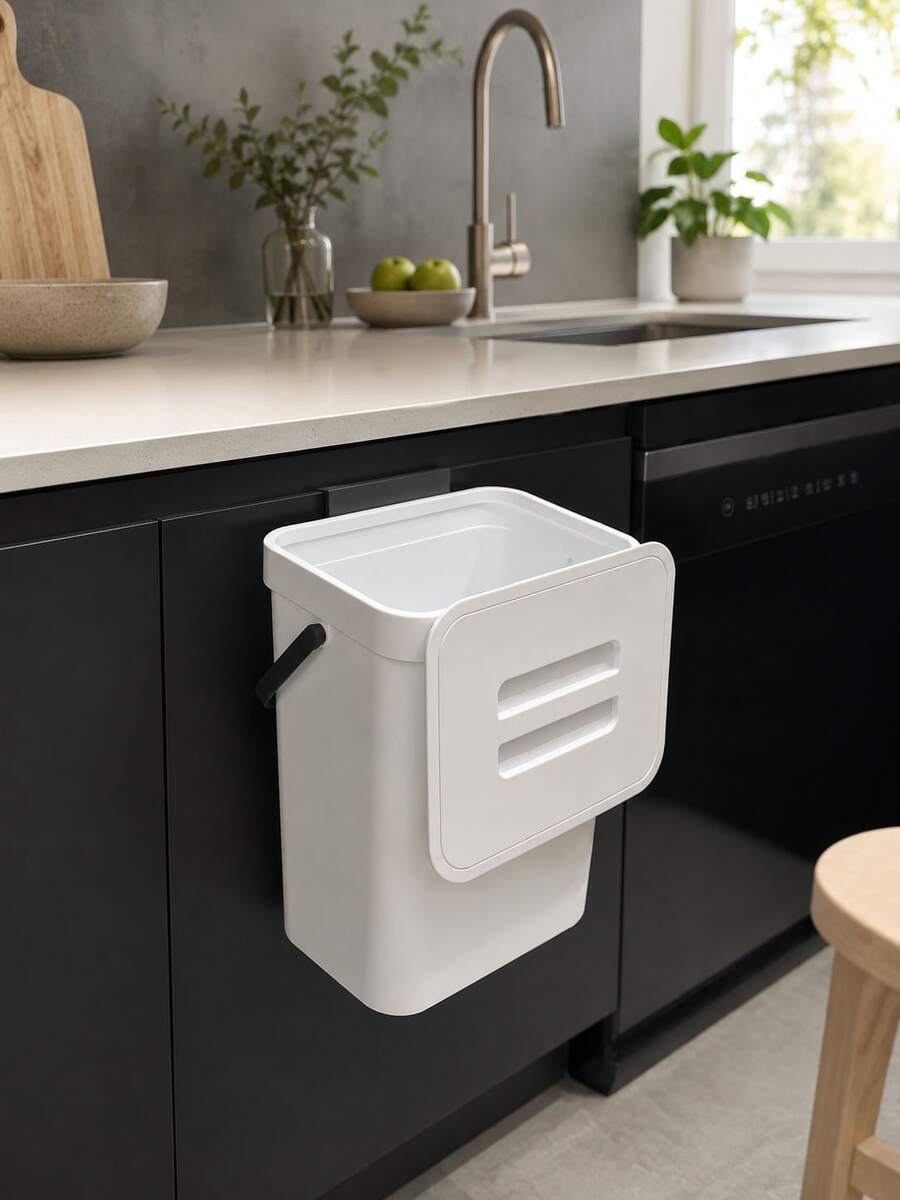 1pc Multi-Function Trash Can, 3L/0.79 Gallon Hanging Garbage Bin, Convenient Kitchen Trash Can, 2-In-1 Wall-Mounted Trash Can, High-Quality Compost Bin, Office Waste Bin, Home Supplies, Kitchen Accessories - Multicolor - View 1