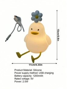 1 PC Of Cute Duck-Shaped Night Light With Sensor, LED Silicone Touch USB Rechargeable. - various - View 3