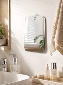 1 Acrylic Mirror With Suction Cup Wall Mount, Shower Mirror With Razor Holder, Unisex, Portable, Suitable For Shaving, Makeup And Other Uses In The Bathroom. - Silver - View 1