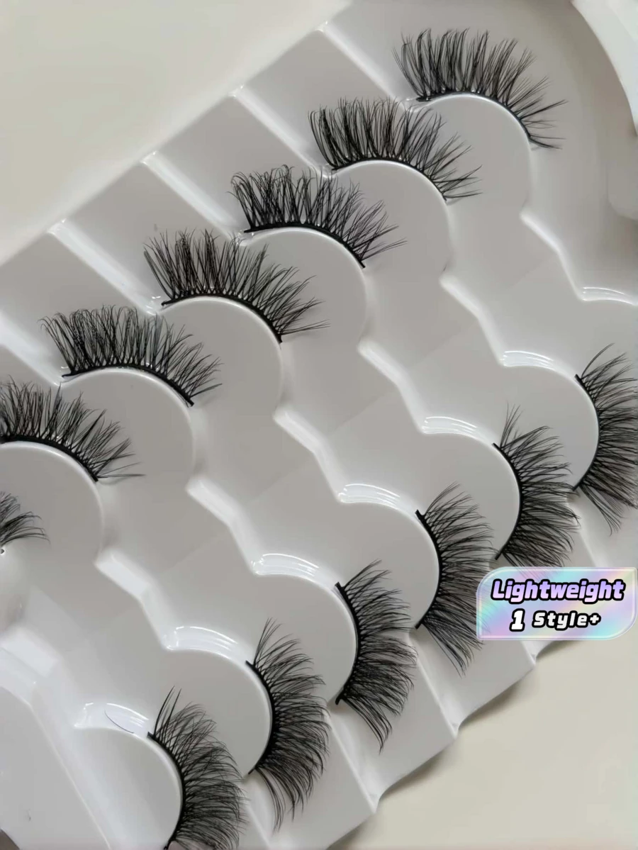 7 Pairs Brown Half False Eyelashes Cat Eye Fluffy Soft Clear Band Natural Lengthening Comfortable Reusable For Daily Travel Party Gift - Half Eyelashes - View 1