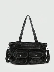 ROMWE Goth Ladies Vintage Old Gradient Camouflage Heart Pendant Decorative Shoulder Strap Shoulder Handbag, Large Capacity Shoulder Bag Multiple Pockets - Cowboy Diablo - View 4