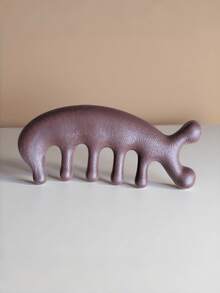 1pc Small Dolphin Massage Comb 5 Teeth Plastic Wood Grain Therapy Comb For Scalp Hair Relaxation Tool - Brown - View 5