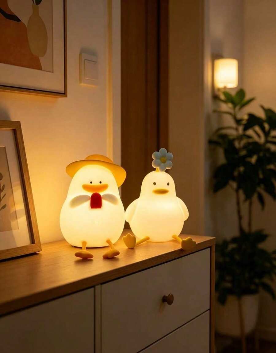 1 PC Of Cute Duck-Shaped Night Light With Sensor, LED Silicone Touch USB Rechargeable. - various - View 1